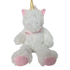 White Unicorn Plush Pink Polka Dot Bow Stuffed Animal 18.5"